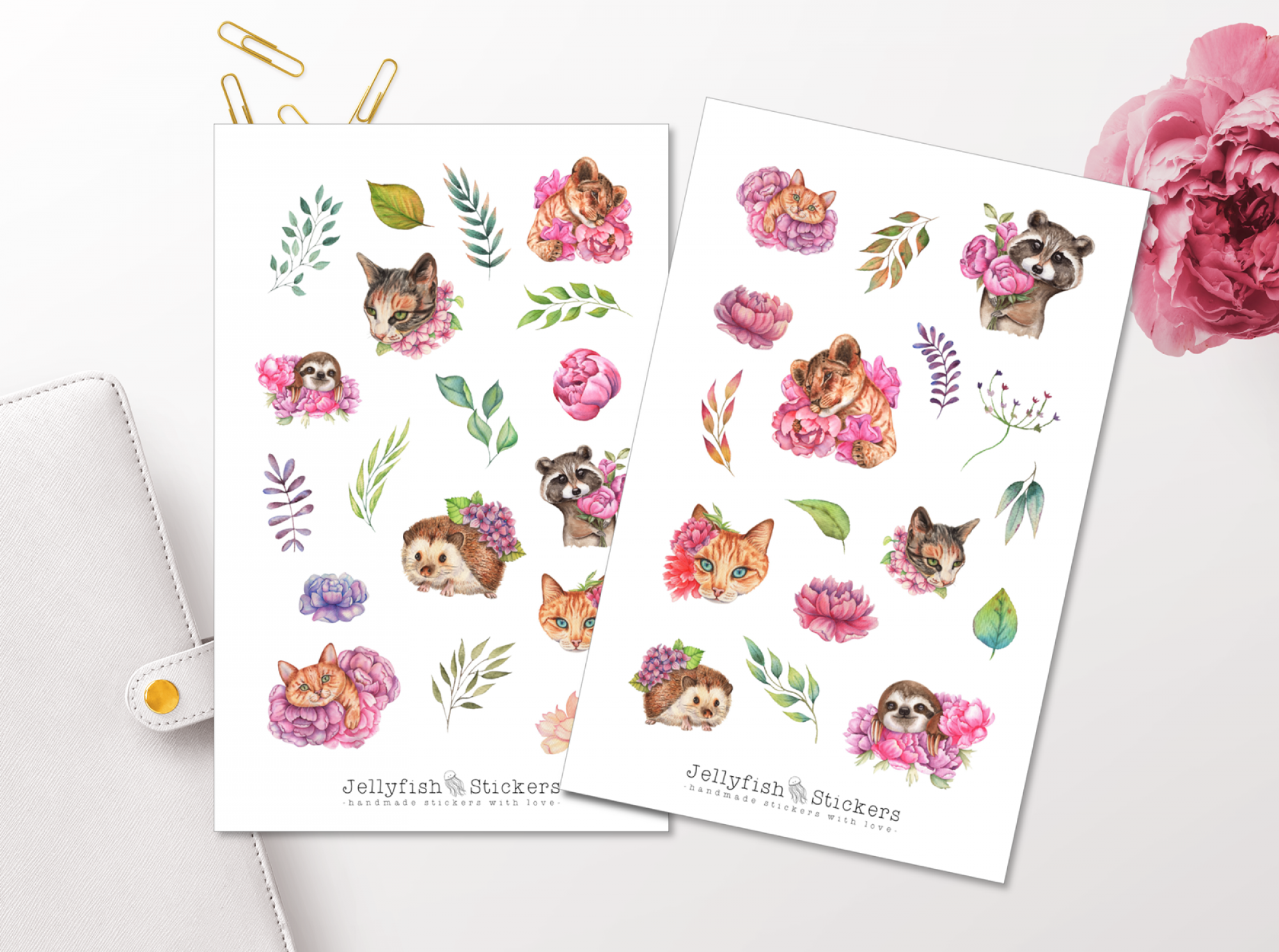 Tiere und Blumen Sticker Set